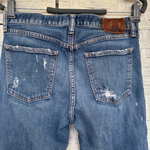 MOUSSY VINTAGE Womens 26 Blue Distressed Straight Leg Cropped Jeans Raw Hem - Picture 8 of 10